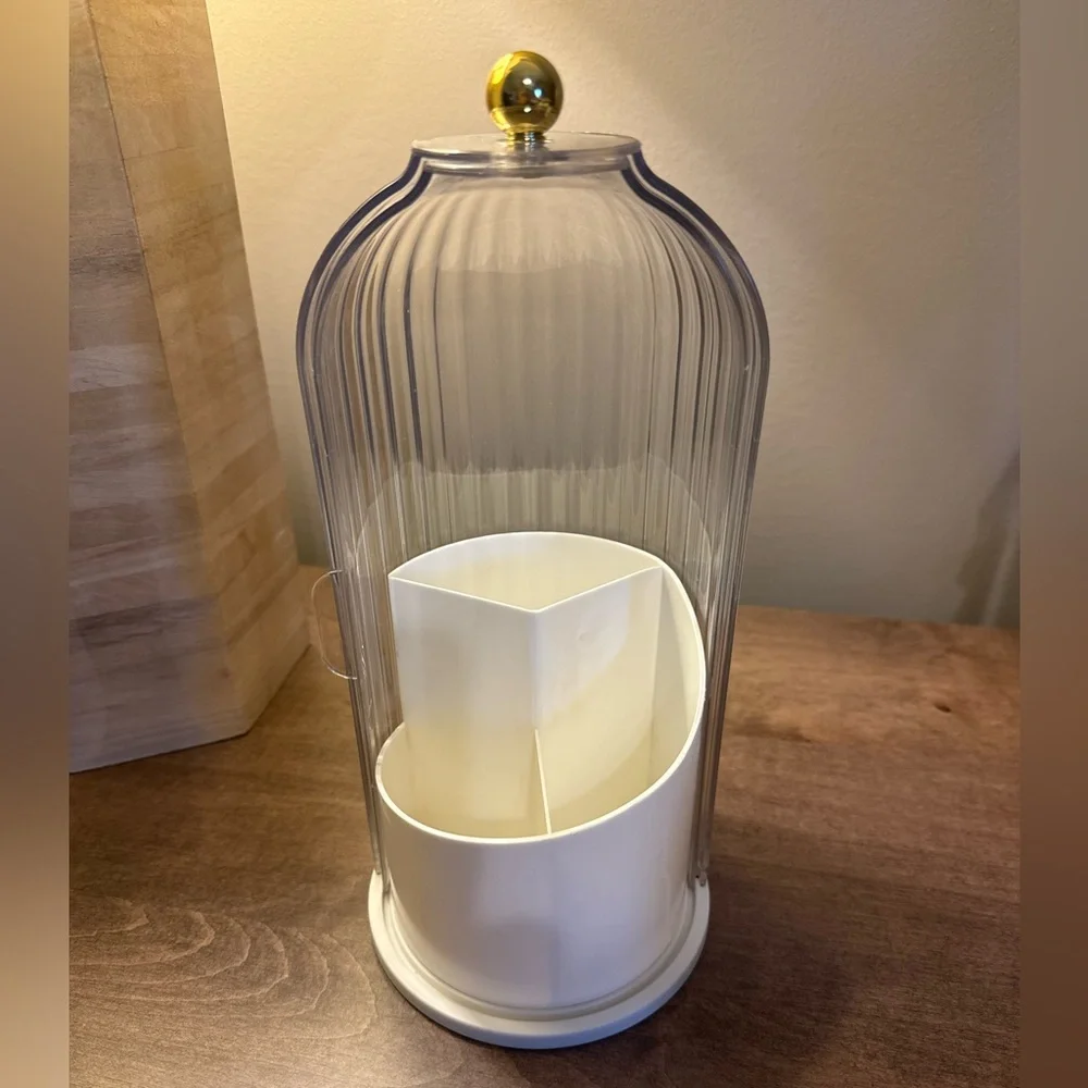 Transparent Rotating Makeup/Cosmetic Tools Organizer with Gold Accent